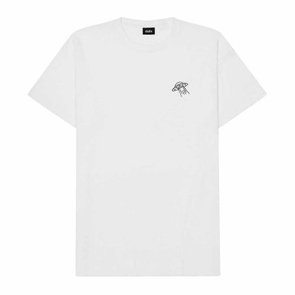 Dalix UFO Embroidered Cotton Relaxed Boxy Fit Short Sleeve Crewneck Tee Shirt Mens in White 2XL XX-Large