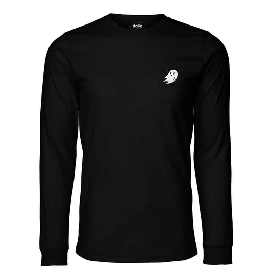 Dalix Ghost Embroidered Long Sleeve Tee Lightweight Soft Cotton Shirt Mens in Black 2XL XX-Large