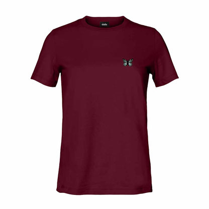 Dalix Butterfly Embroidered Cotton Relaxed Fit Short Sleeve Crewneck Tee Shirt Women in Maroon 2XL XX-Large