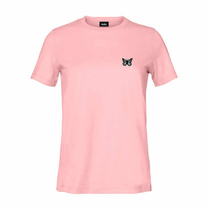 Dalix Butterfly Embroidered Cotton Relaxed Fit Short Sleeve Crewneck Tee Shirt Women in Charity Pink 2XL XX-Large