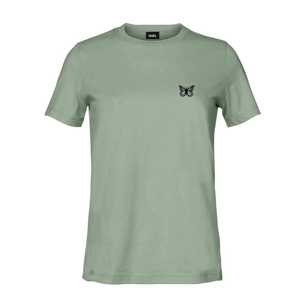 Dalix Butterfly Embroidered Cotton Relaxed Fit Short Sleeve Crewneck Tee Shirt Women in Sage 2XL XX-Large