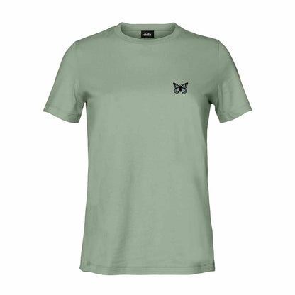 Dalix Butterfly Embroidered Cotton Relaxed Fit Short Sleeve Crewneck Tee Shirt Women in Sage 2XL XX-Large