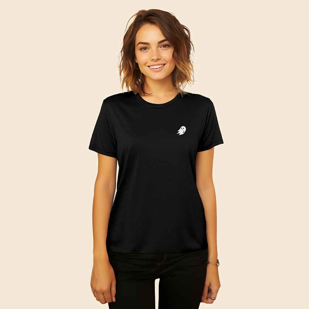 Dalix Ghost Embroidered Soft Cotton Short Sleeve T Shirt Womens in Black 2XL XX-Large