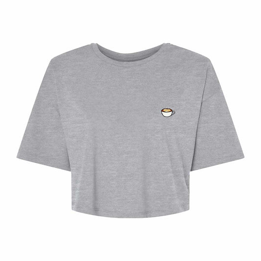 Dalix Cappuccino Embroidered Cotton Relaxed Fit Flowy Short Sleeve Crewneck Tee Shirt Womens in Athletic Heather 2XL XX-Large