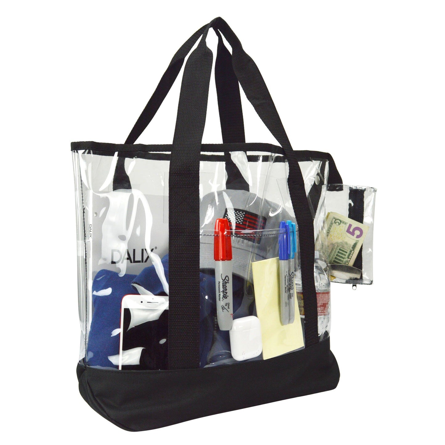 DALIX 20" Clear Handbag Shopping Tote with Small Bonus Pouch (Transparent) Shopping Totes DALIX
