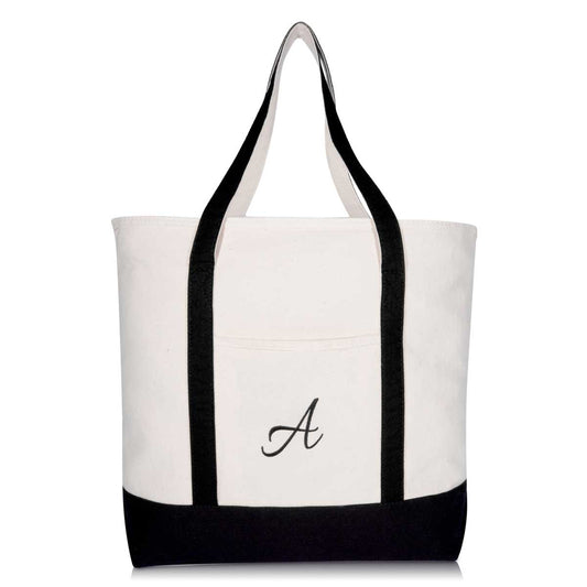 Dalix Personalized Tote Bag Monogram Black Initial