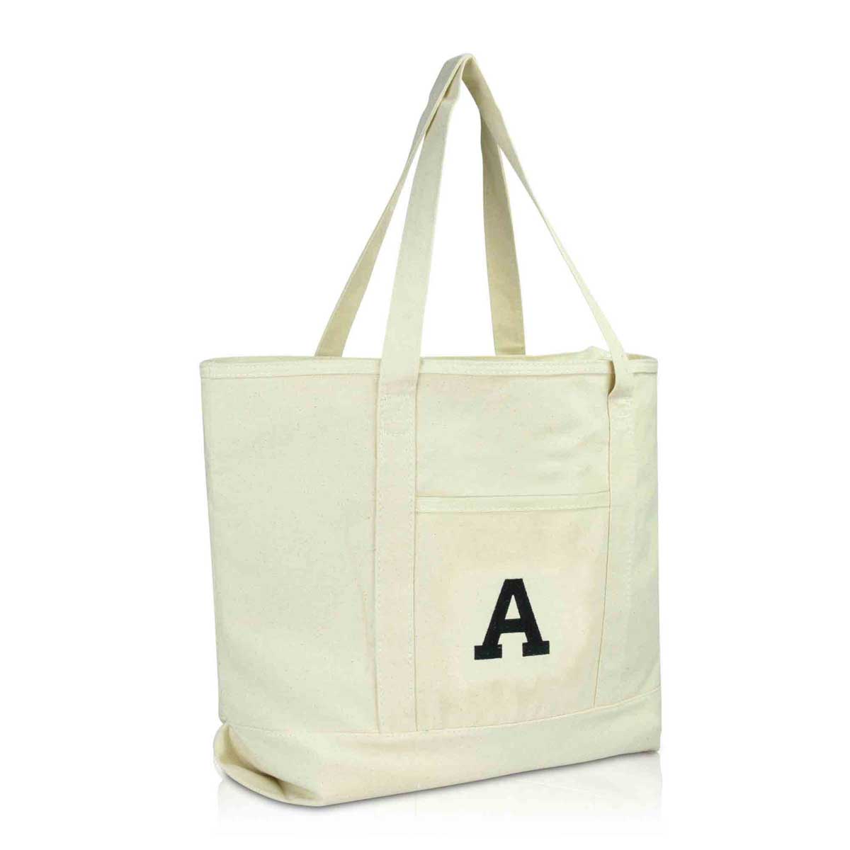 Dalix Initial Tote Bag Personalized Monogram Zippered Top Letter - A