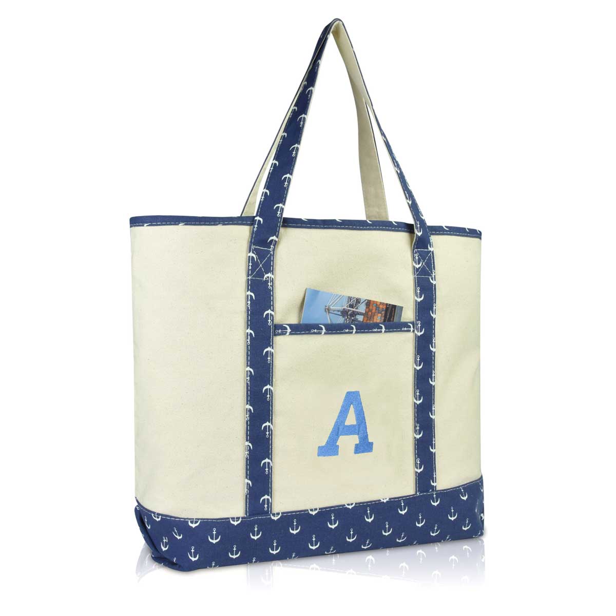 Dalix Initial Tote Bag Personalized Monogram Zippered Top Letter - A