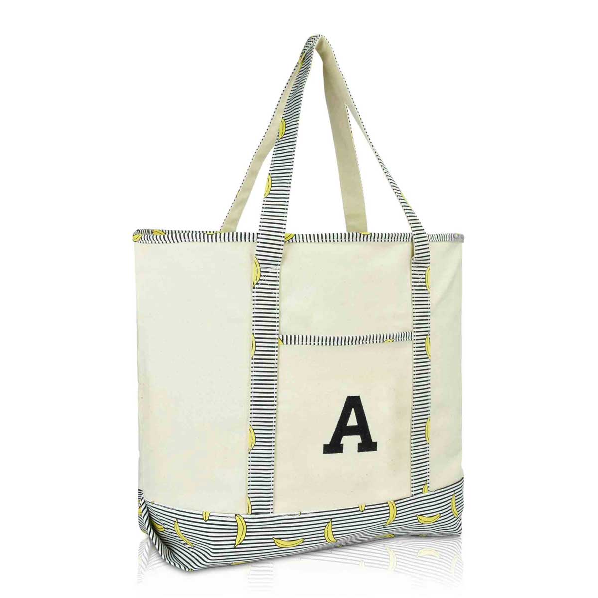 Dalix Initial Tote Bag Personalized Monogram Zippered Top Letter - A