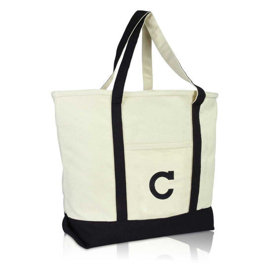 Dalix Initial Tote Bag Personalized Monogram Zippered Top Letter - C