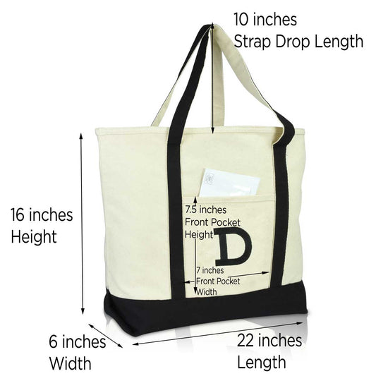 Dalix Initial Tote Bag Personalized Monogram Zippered Top Letter - D