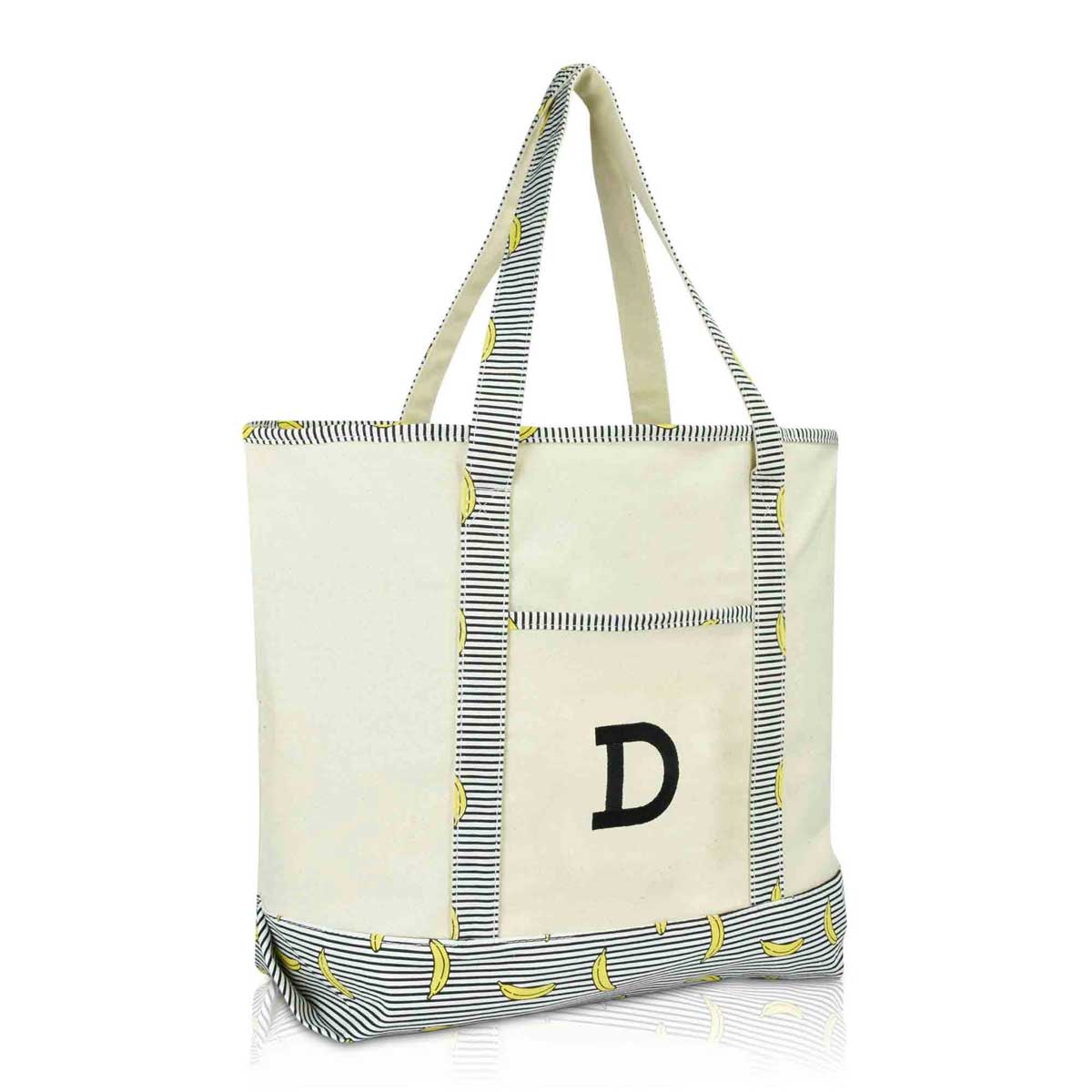 Dalix Initial Tote Bag Personalized Monogram Zippered Top Letter - D