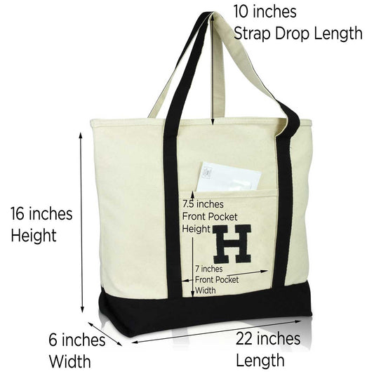 Dalix Initial Tote Bag Personalized Monogram Zippered Top Letter - H
