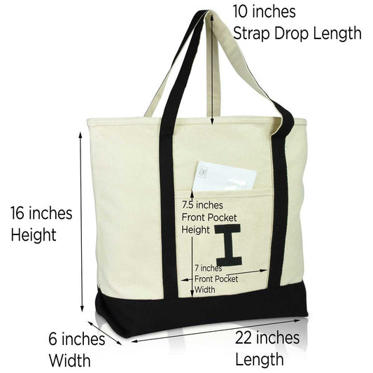 Dalix Initial Tote Bag Personalized Monogram Zippered Top Letter - I