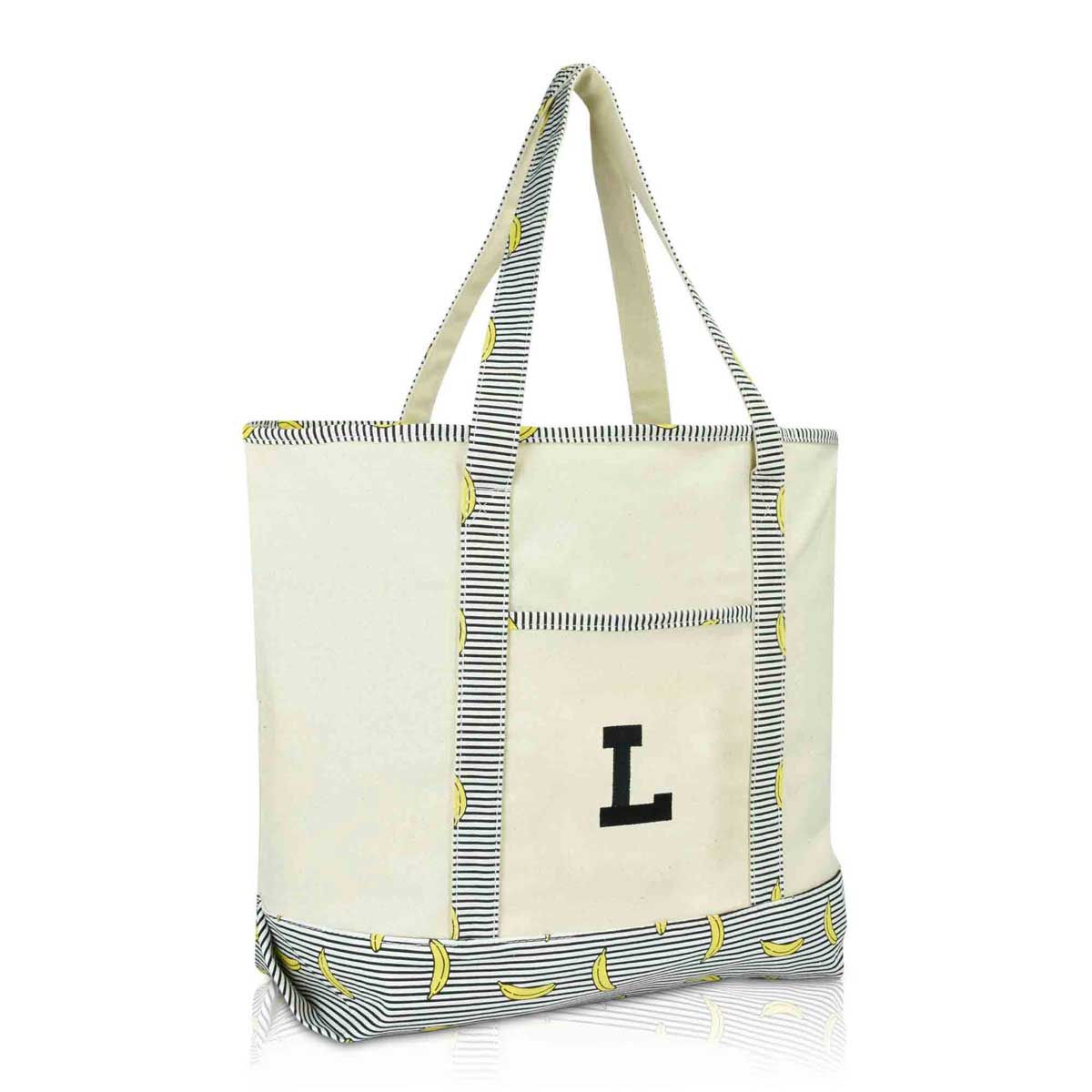 Dalix Initial Tote Bag Personalized Monogram Zippered Top Letter - L