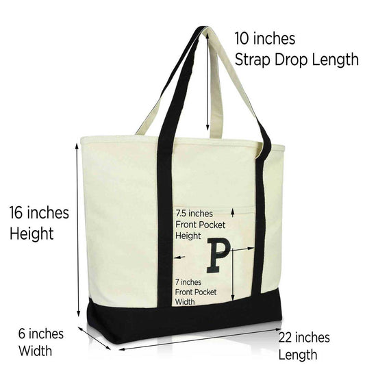 Dalix Initial Tote Bag Personalized Monogram Zippered Top Letter - P
