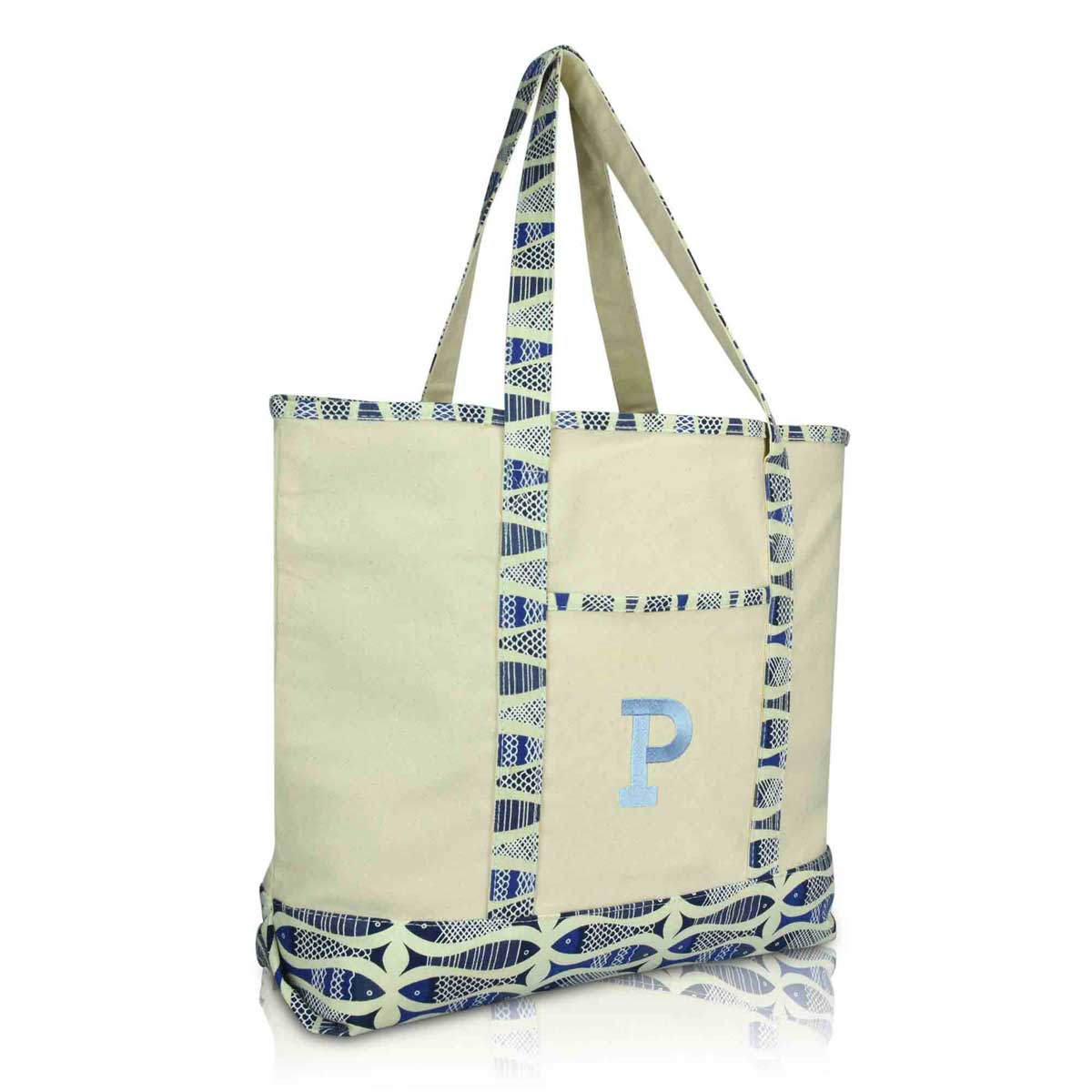 Dalix Initial Tote Bag Personalized Monogram Zippered Top Letter - P