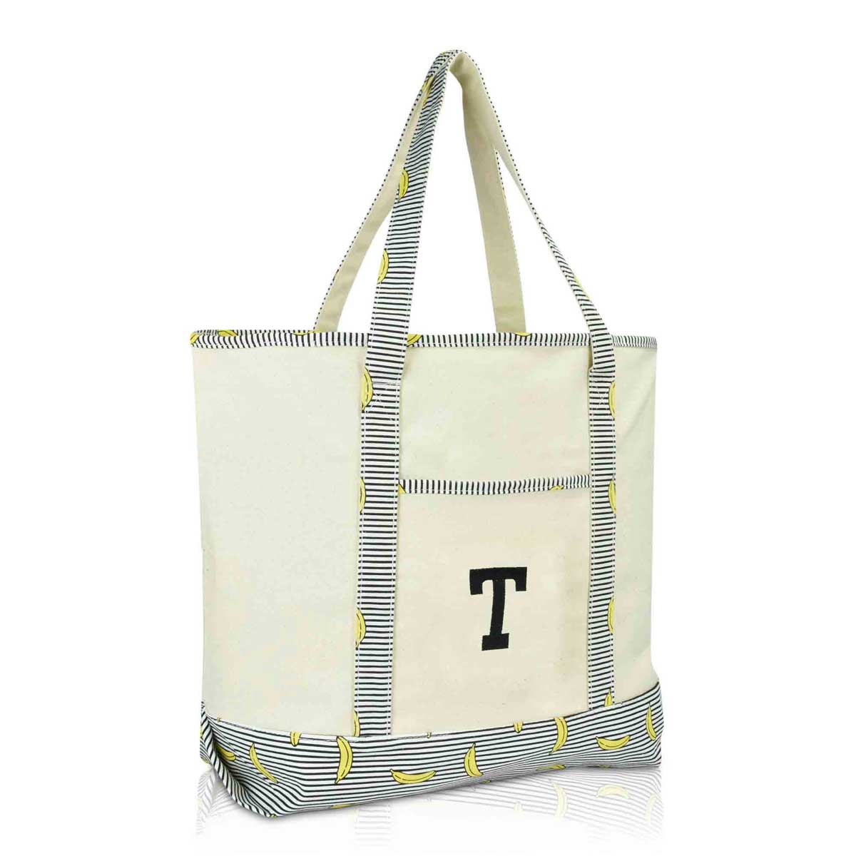 Dalix Initial Tote Bag Personalized Monogram Zippered Top Letter - T