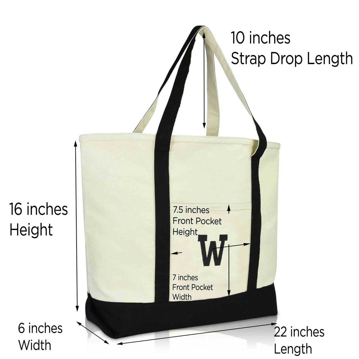 Dalix Initial Tote Bag Personalized Monogram Zippered Top Letter - W