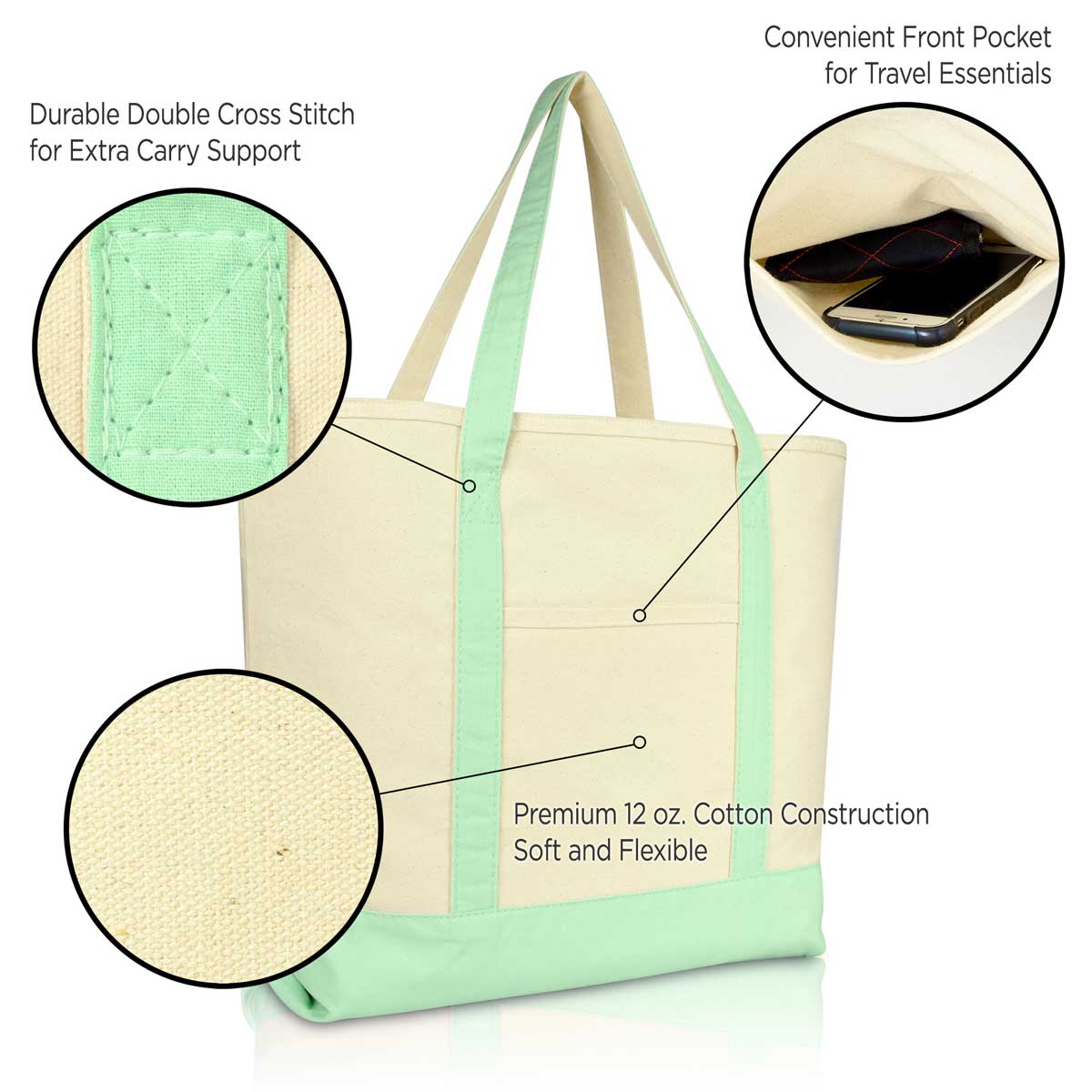 Dalix 22" Cotton Canvas Tote Bag (Zippered Top)