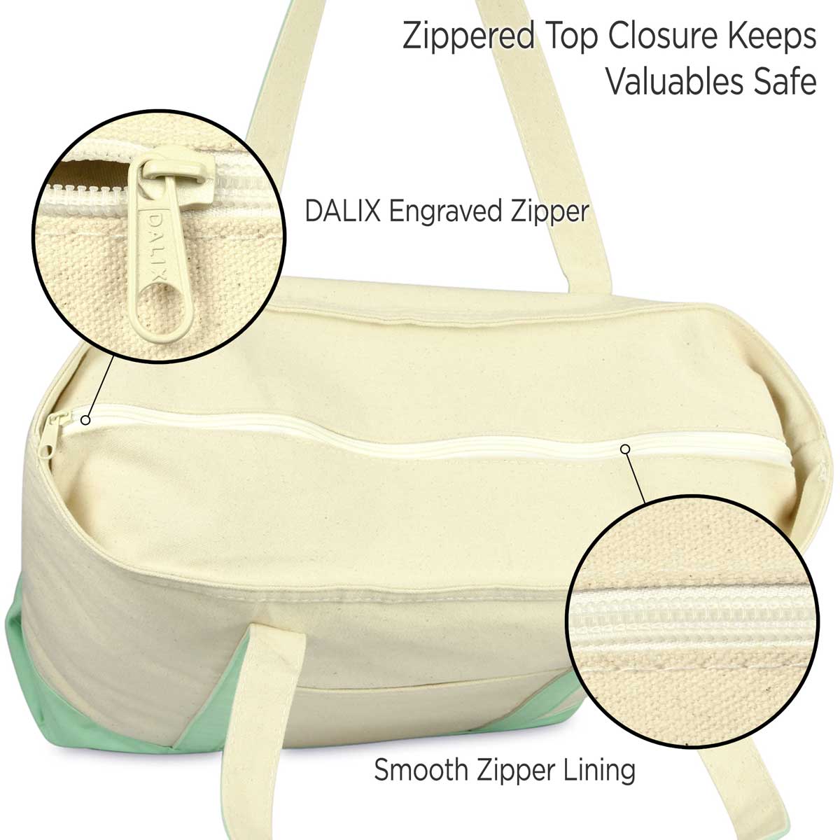 Dalix 22" Cotton Canvas Tote Bag (Zippered Top)