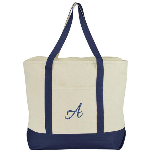 DALIX Personalized Tote Bag Monogram Navy Blue A-Z Bags DALIX 