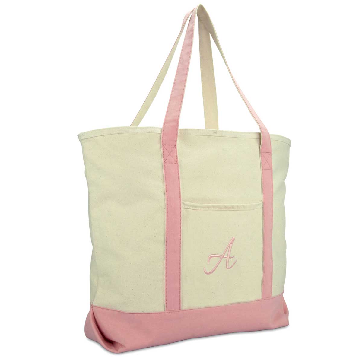 Dalix Personalized Shopping Tote Bag Monogram Pink Initial Zippered Letter A-Z