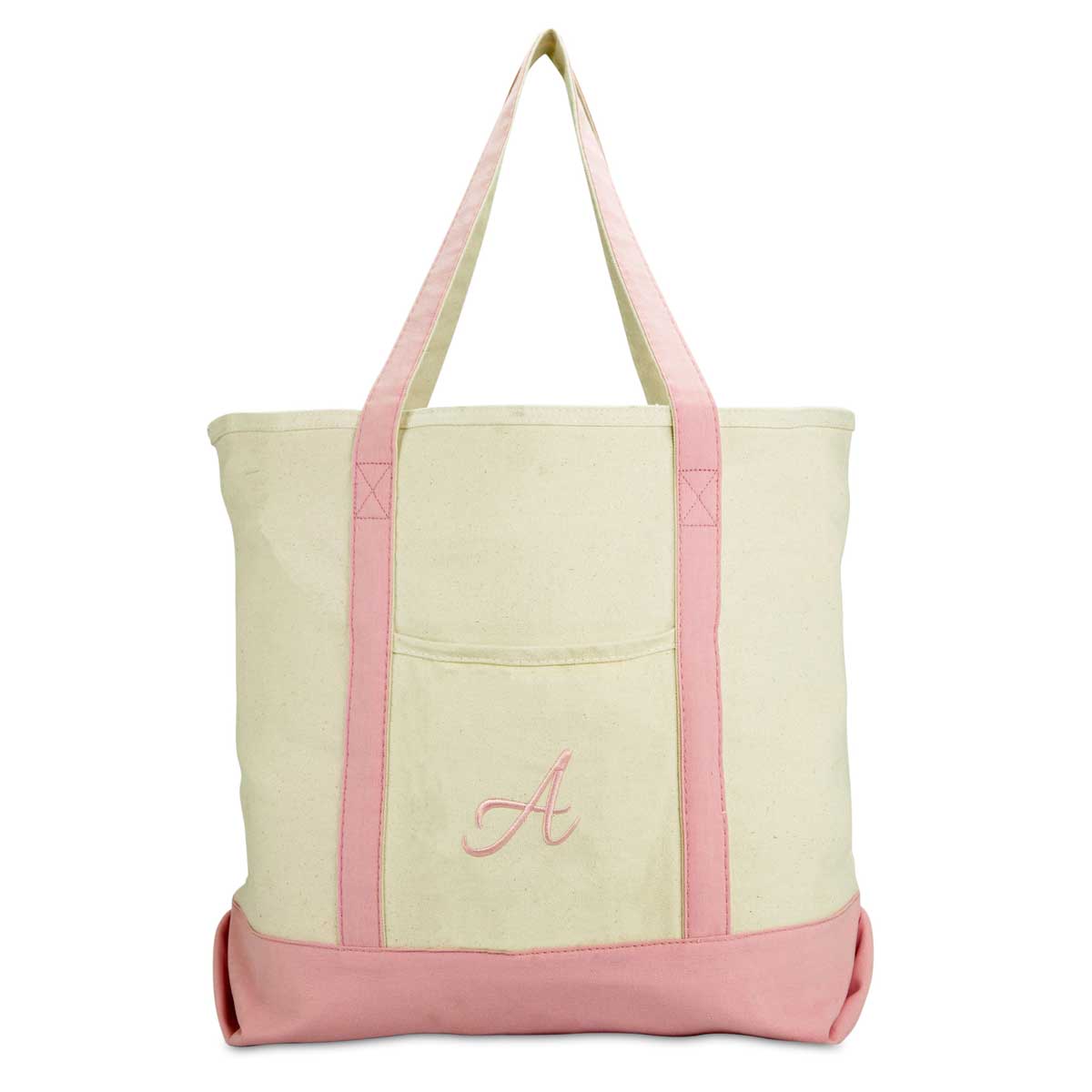 Dalix Personalized Shopping Tote Bag Monogram Pink Initial Zippered Letter A-Z