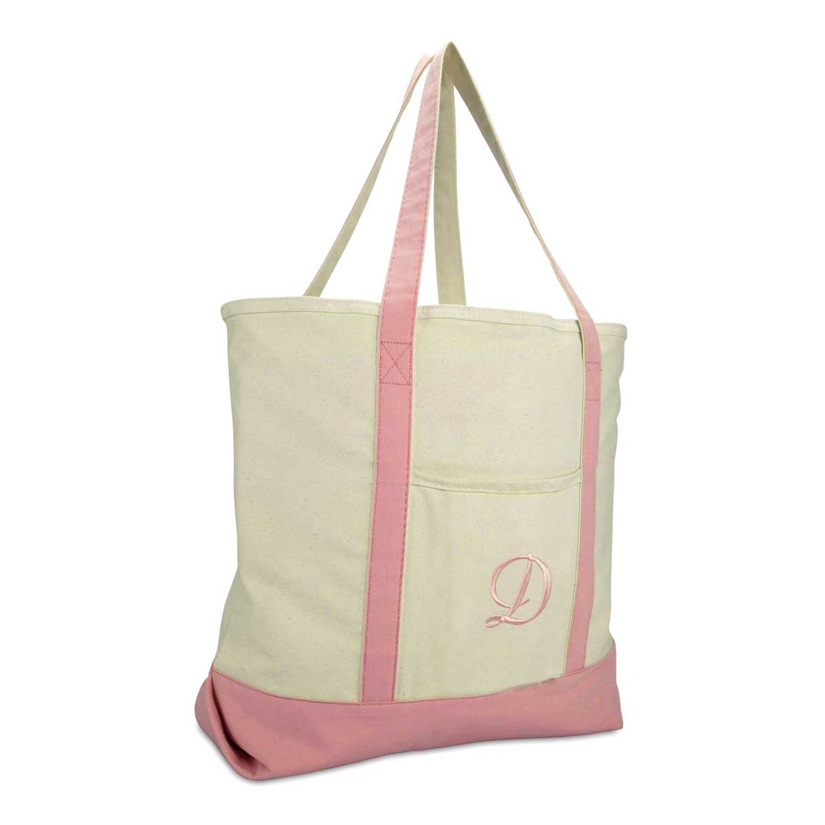 Dalix Personalized Shopping Tote Bag Monogram Pink Initial Zippered Letter A-Z