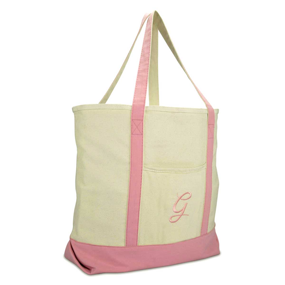 Dalix Personalized Shopping Tote Bag Monogram Pink Initial Zippered Letter A-Z