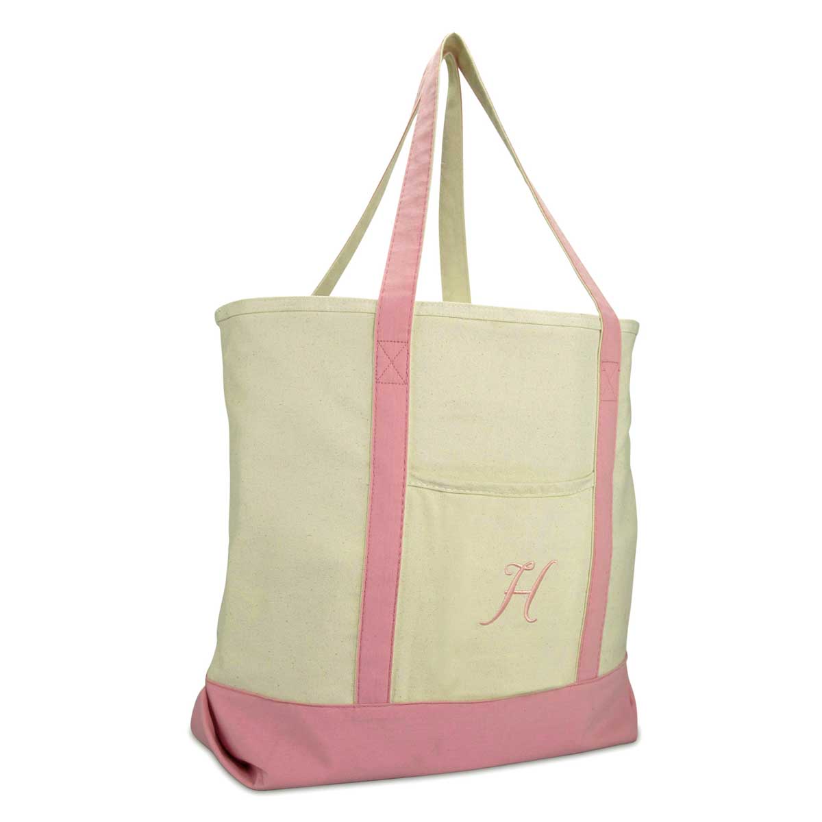 Dalix Personalized Shopping Tote Bag Monogram Pink Initial Zippered Letter A-Z