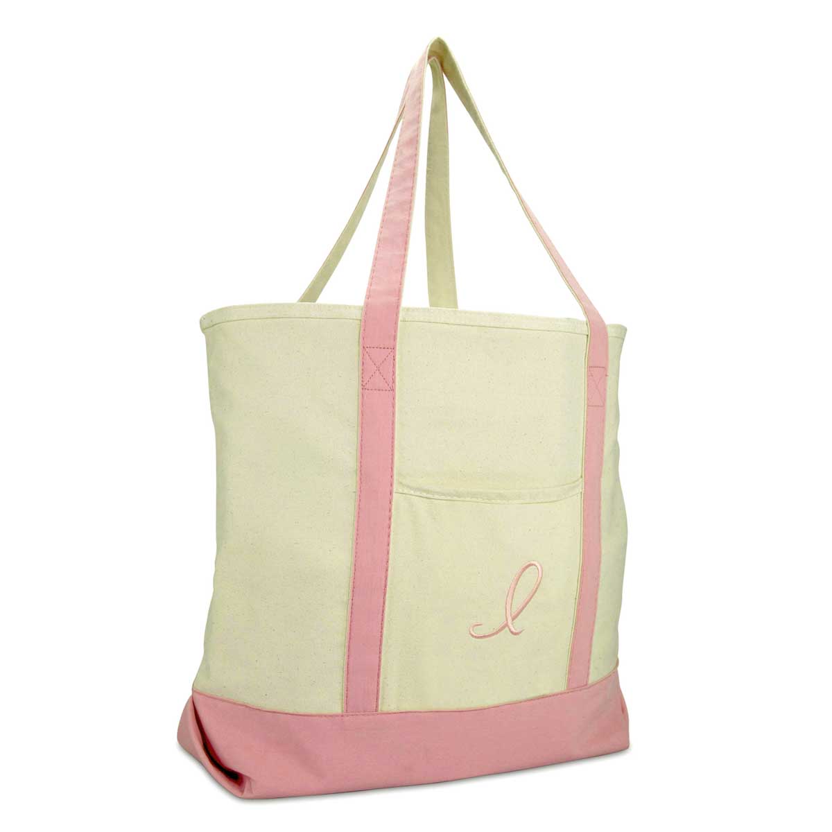 Dalix Personalized Shopping Tote Bag Monogram Pink Initial Zippered Letter A-Z