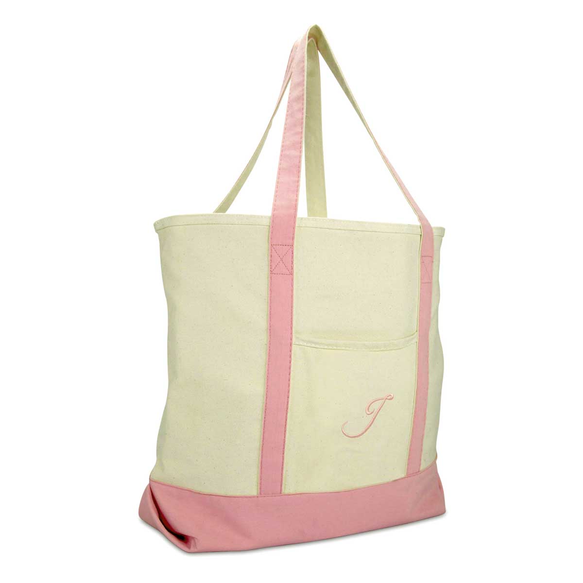 Dalix Personalized Shopping Tote Bag Monogram Pink Initial Zippered Letter A-Z