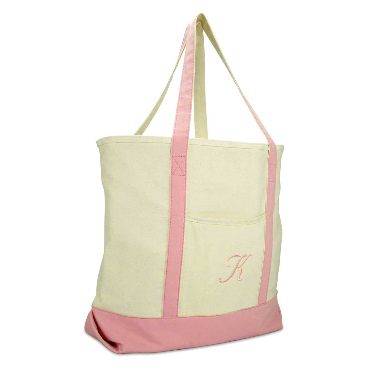 Dalix Personalized Shopping Tote Bag Monogram Pink Initial Zippered Letter A-Z