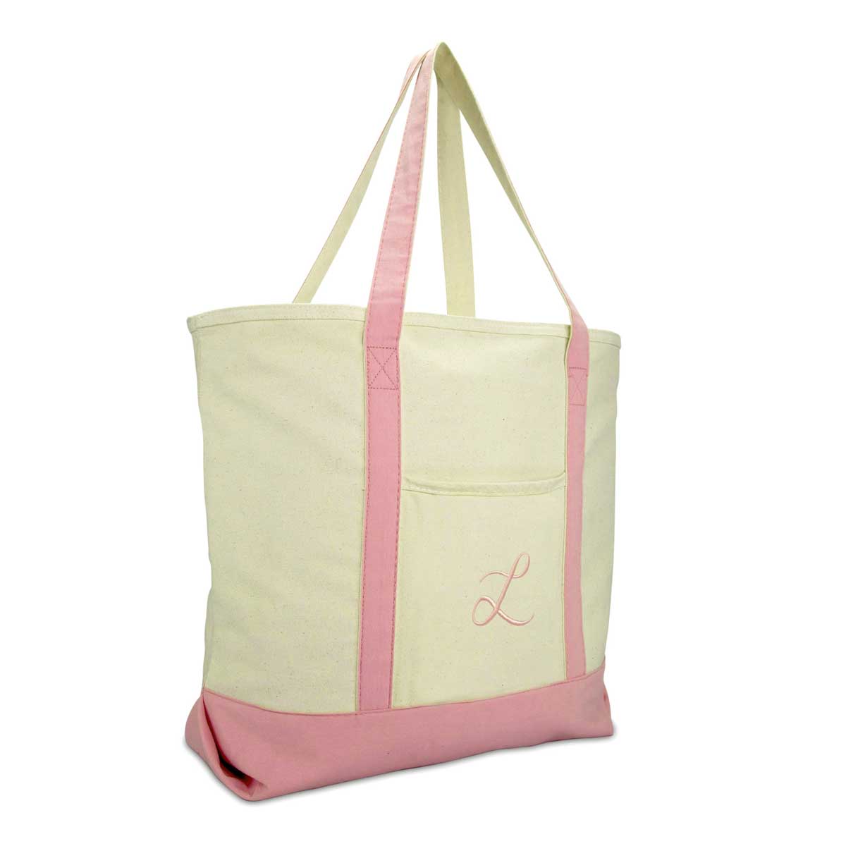 Dalix Personalized Shopping Tote Bag Monogram Pink Initial Zippered Letter A-Z