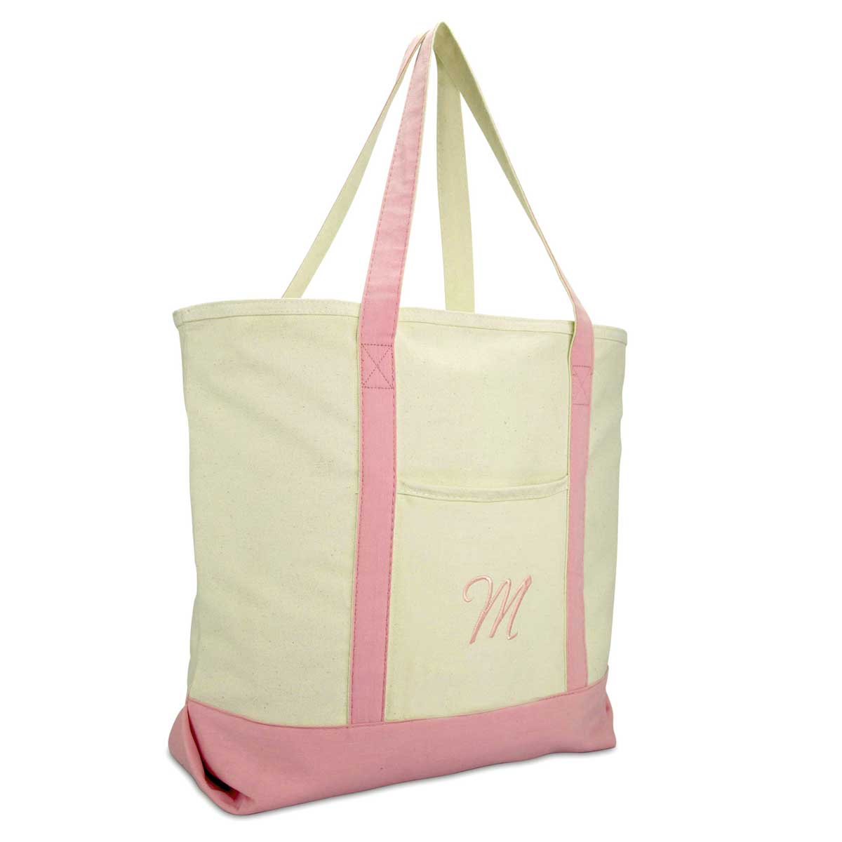 Dalix Personalized Shopping Tote Bag Monogram Pink Initial Zippered Letter A-Z
