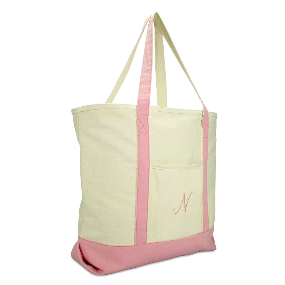 Dalix Personalized Shopping Tote Bag Monogram Pink Initial Zippered Letter A-Z