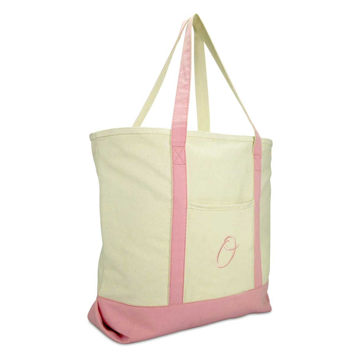 Dalix Personalized Shopping Tote Bag Monogram Pink Initial Zippered Letter A-Z