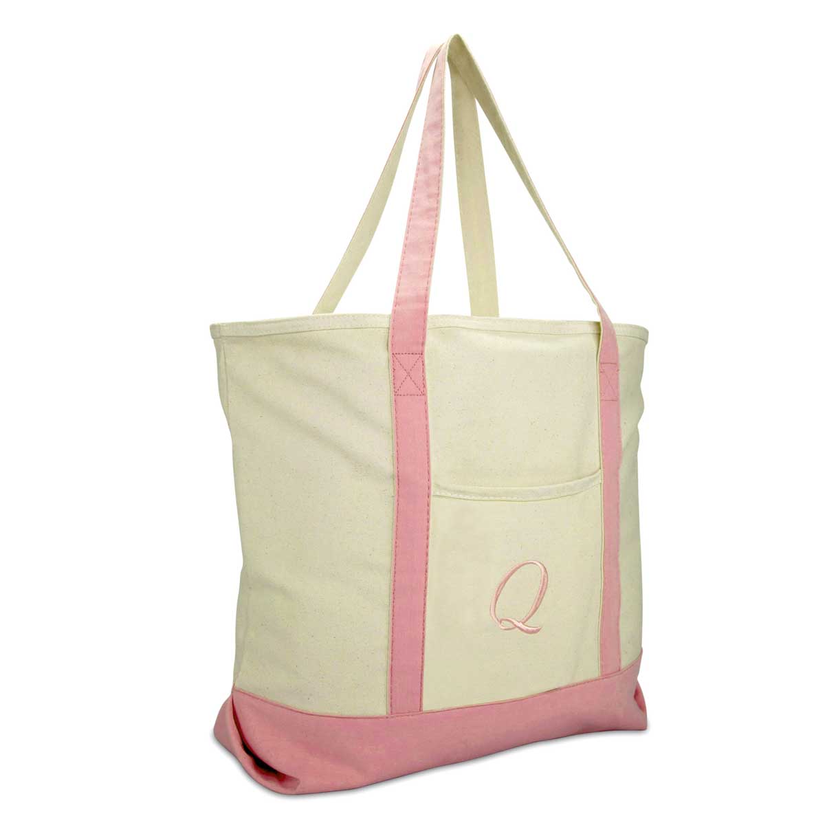 Dalix Personalized Shopping Tote Bag Monogram Pink Initial Zippered Letter A-Z