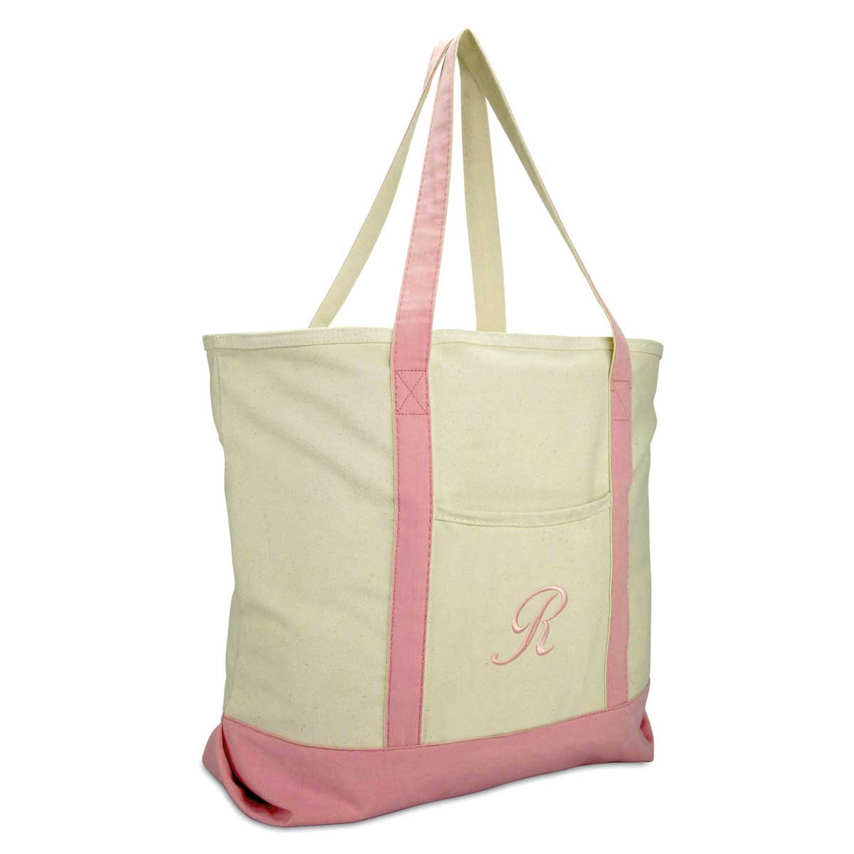Dalix Personalized Shopping Tote Bag Monogram Pink Initial Zippered Letter A-Z