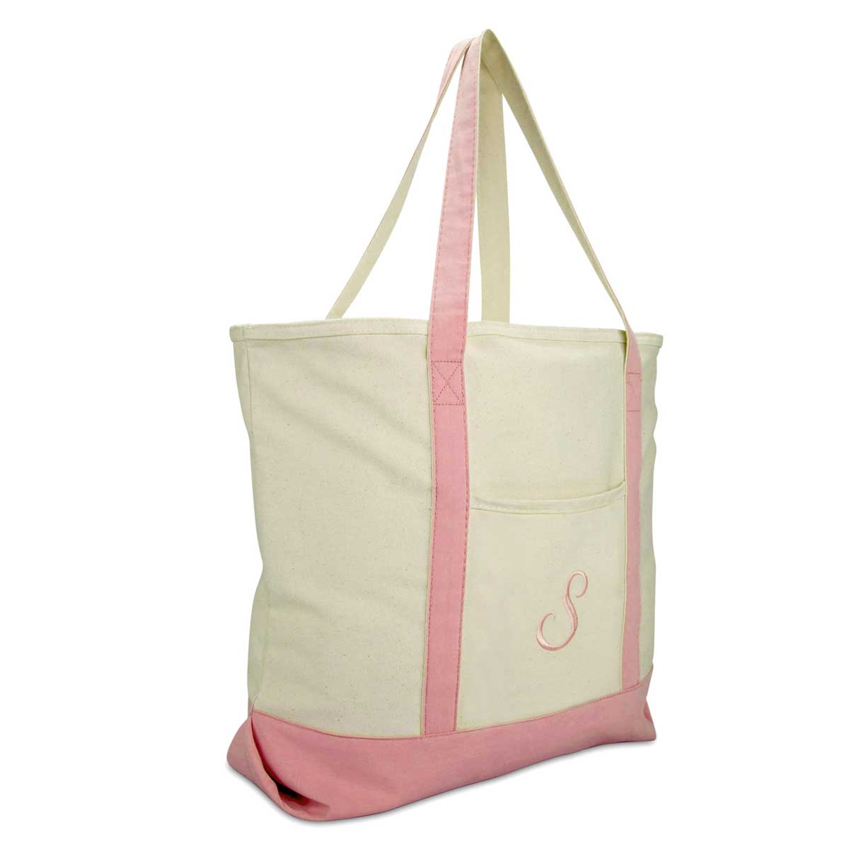 Dalix Personalized Shopping Tote Bag Monogram Pink Initial Zippered Letter A-Z