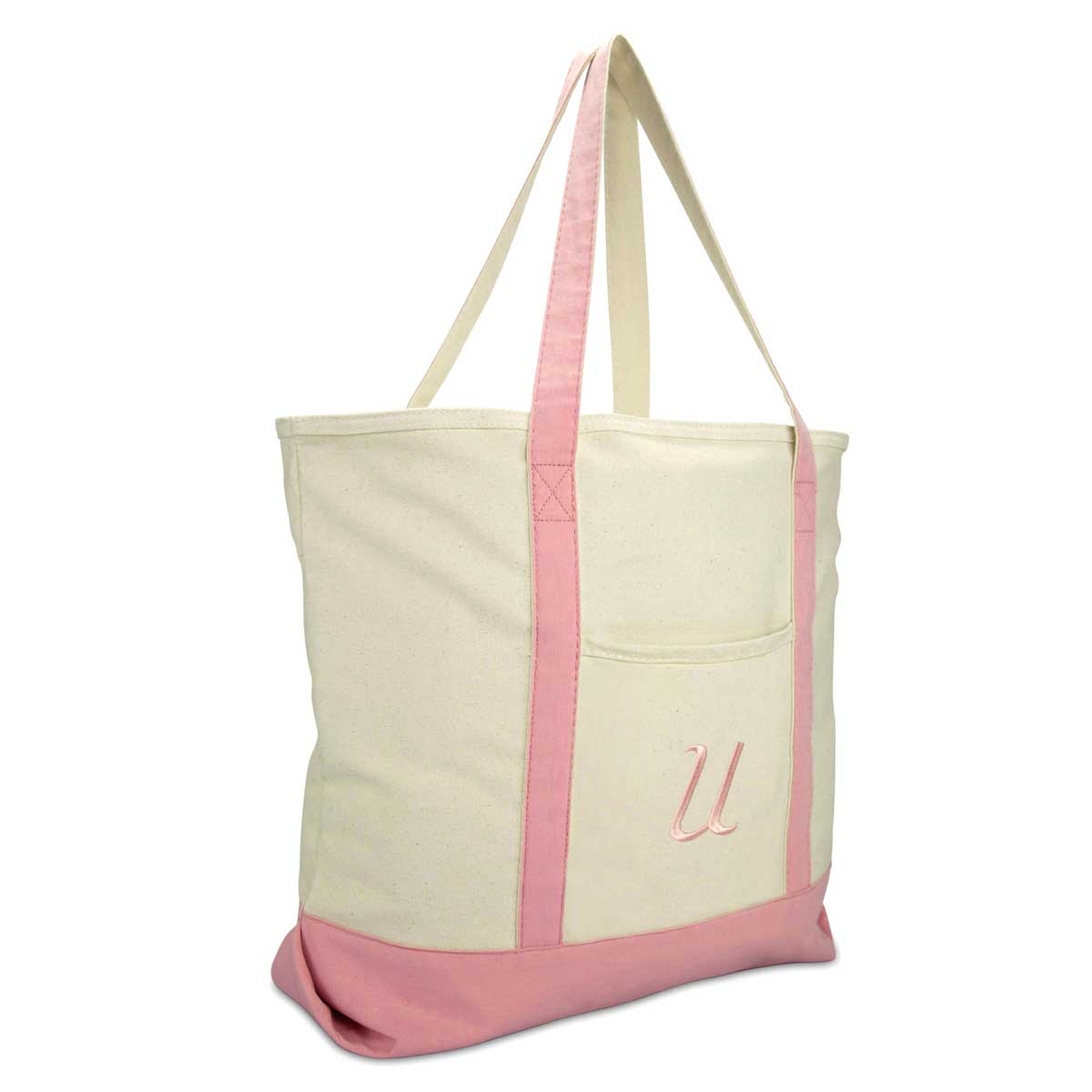 Dalix Personalized Shopping Tote Bag Monogram Pink Initial Zippered Letter A-Z