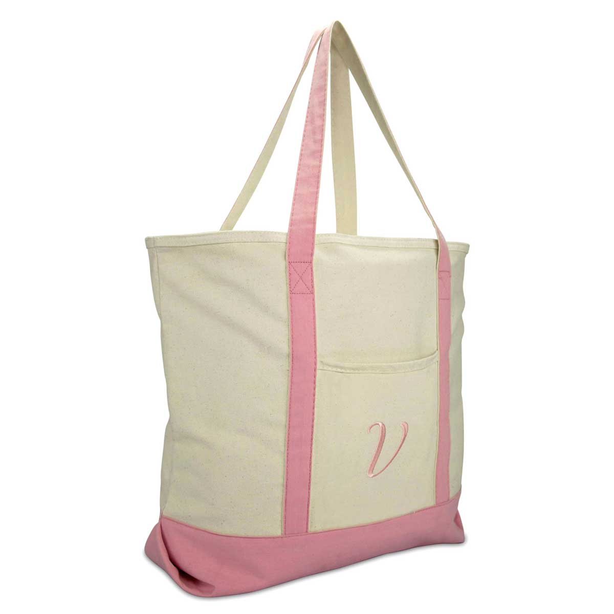 Dalix Personalized Shopping Tote Bag Monogram Pink Initial Zippered Letter A-Z