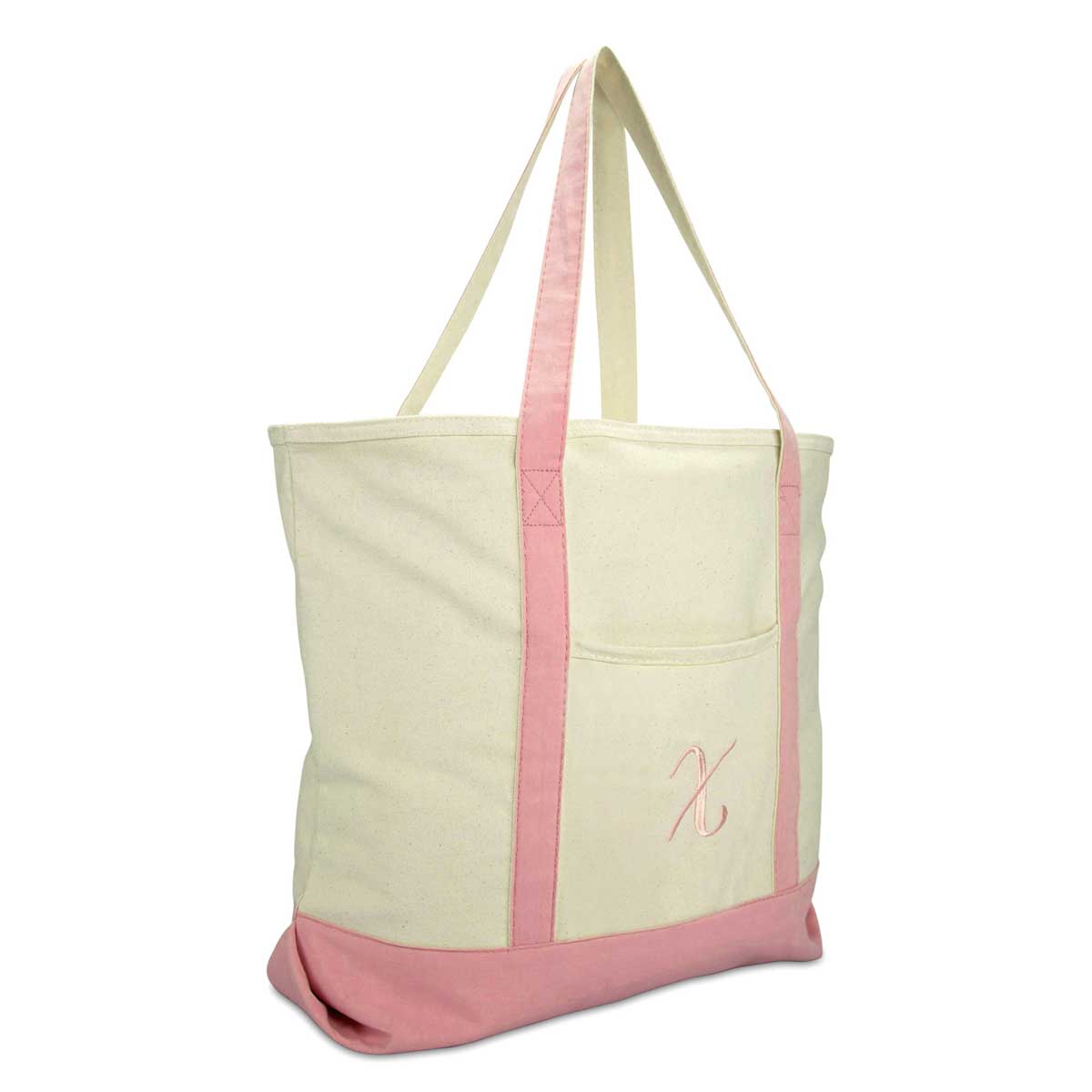 Dalix Personalized Shopping Tote Bag Monogram Pink Initial Zippered Letter A-Z