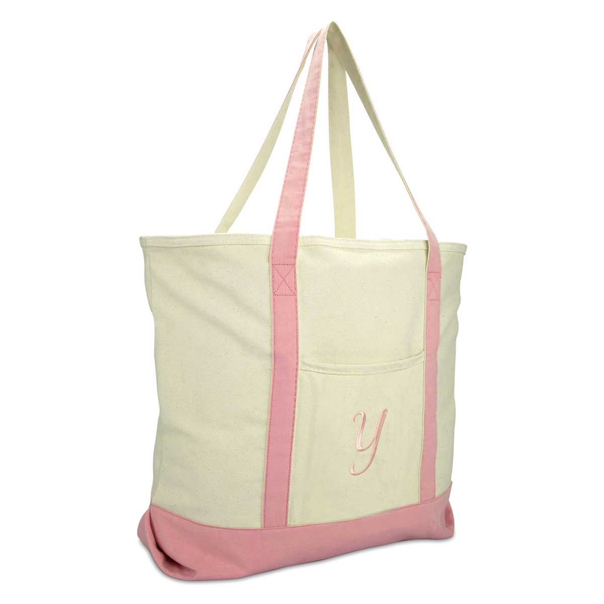 Dalix Personalized Shopping Tote Bag Monogram Pink Initial Zippered Letter A-Z