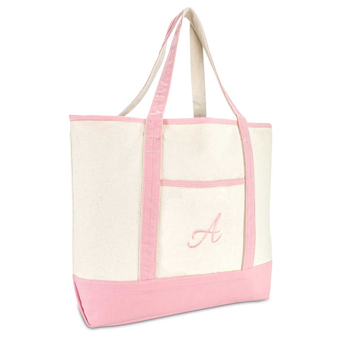 Dalix Women's Cotton Canvas Tote Bag Large Shoulder Bags Pink Monogram A - Z