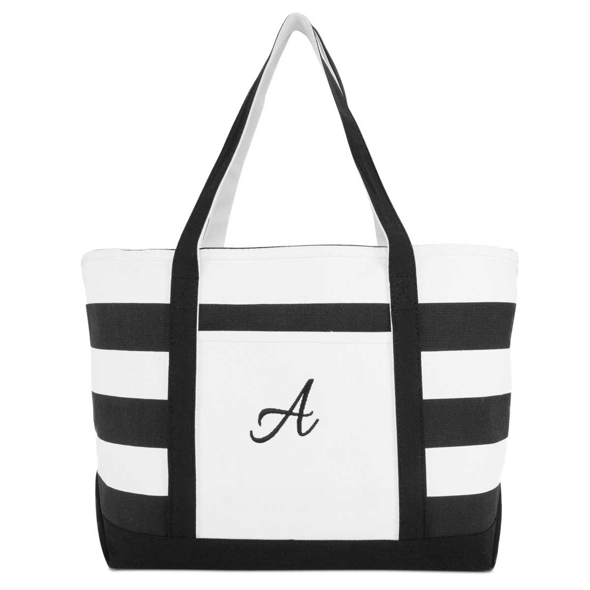 Dalix Striped Beach Bag Tote Bags Handbag Personalized Black Ballent Letter S