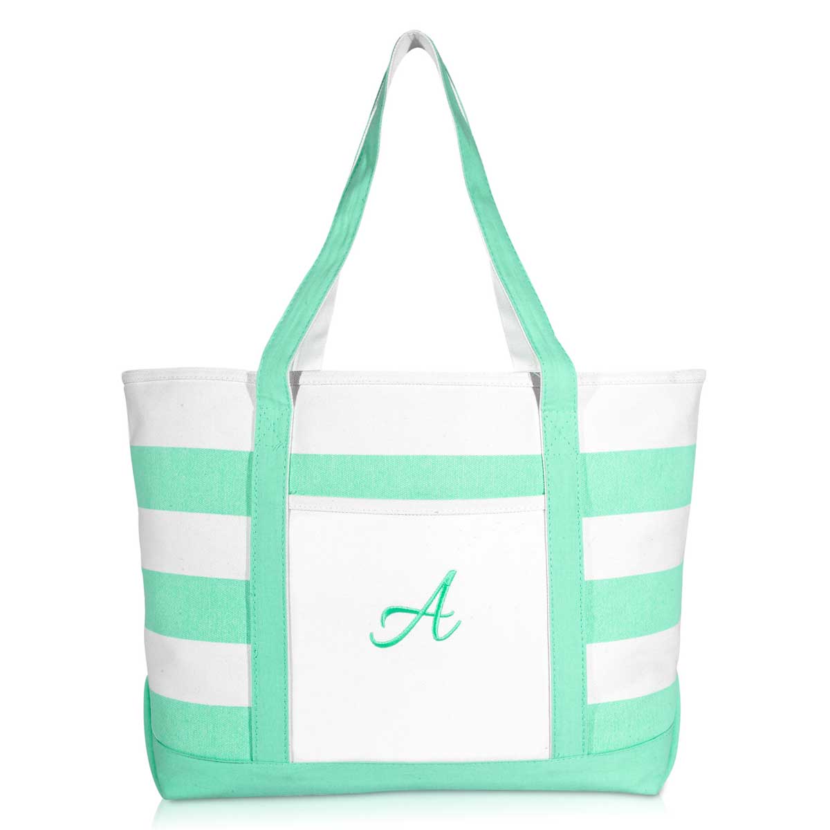 Dalix Monogram Beach Bag and Totes for Women Personalized Gifts Mint Green A-Z