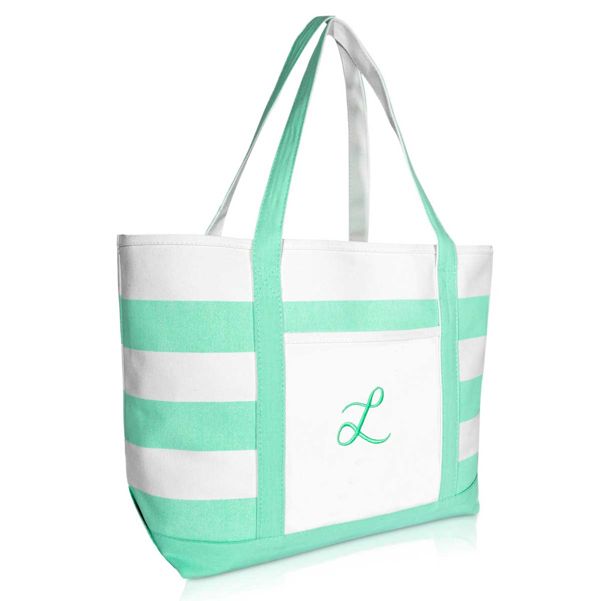 Dalix Monogram Beach Bag and Totes for Women Personalized Gifts Mint Green A-Z