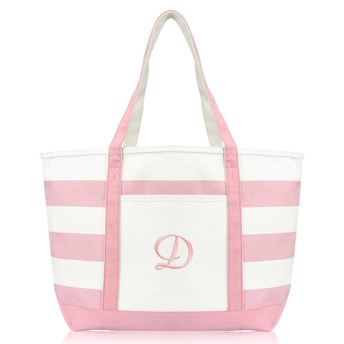 Dalix Striped Beach Bag Tote Bags Satchel Personalized Pink Ballent Letter A - Z